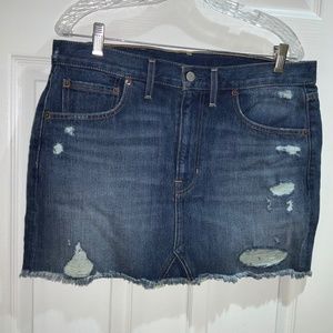 Frye denim mini skirt waist Sz 30 distressed raw hem